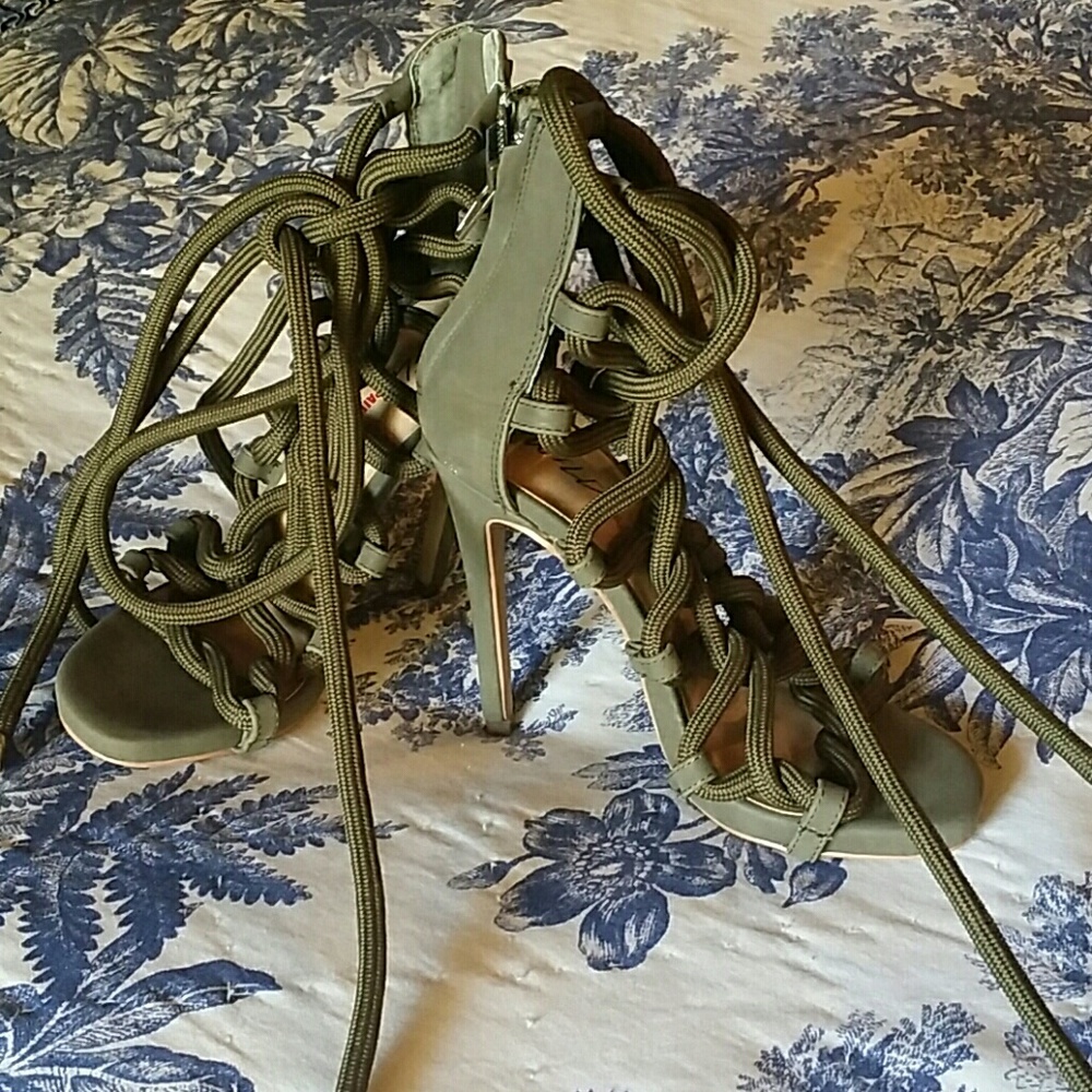 Wild Ones army green lace up stilettos